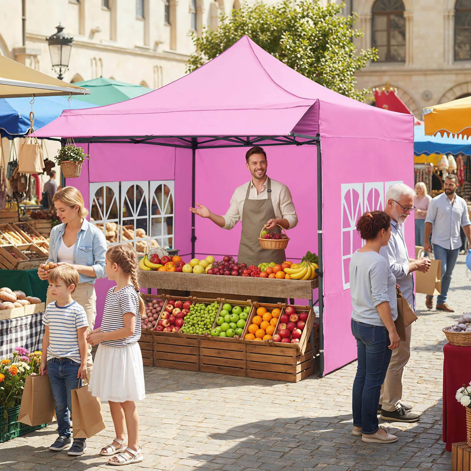Alt View 1. Costway - Costway 10 x 10 FT Pop up Canopy Tent with Sidewalls & Awning, Wheeled Bag, Sandbags, Stake - Pink.