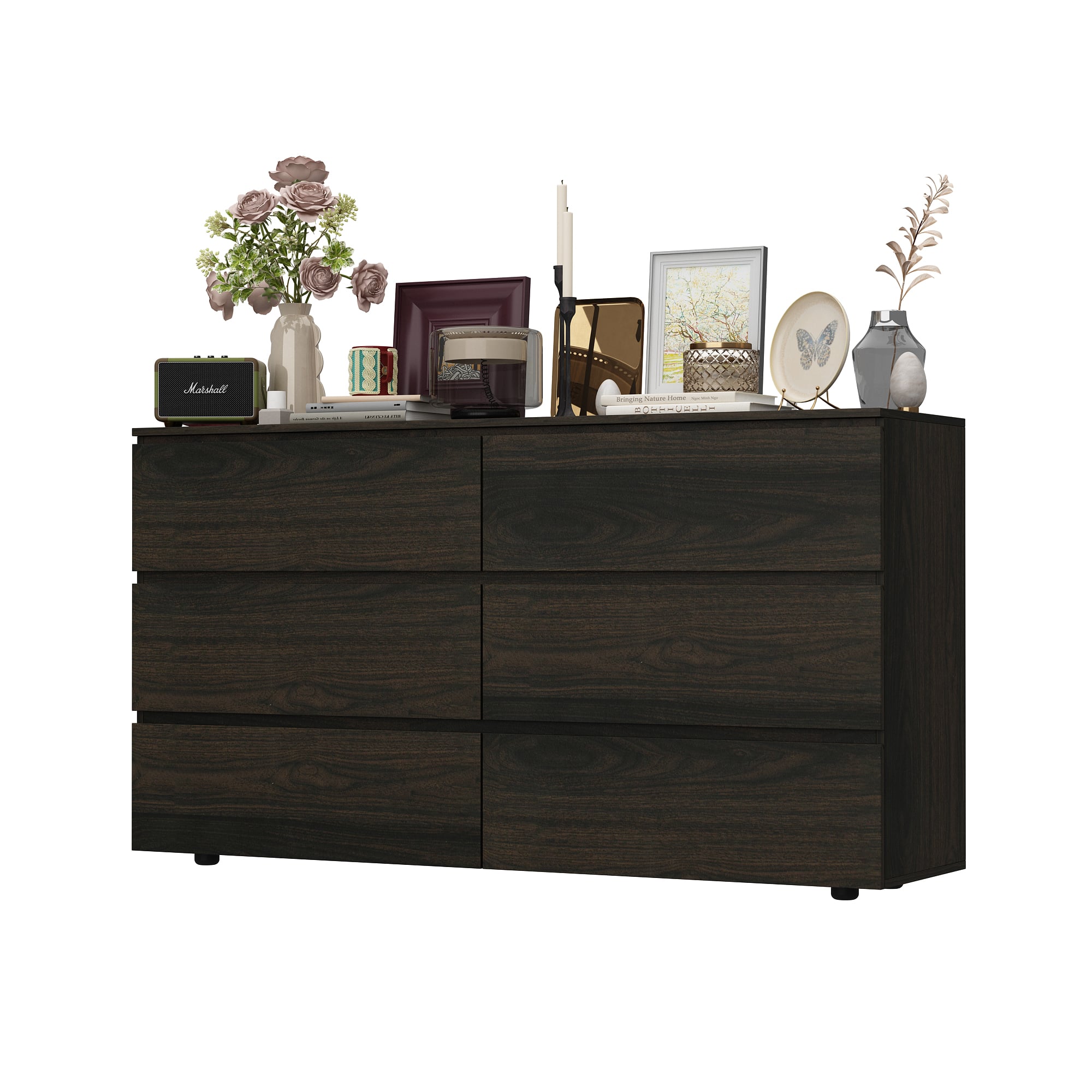 FUFU & GAGA - FUFU&GAGA 6 - Drawer Horizontal Dresser – Stylish Bedroom & Living Room Organizer - Brown