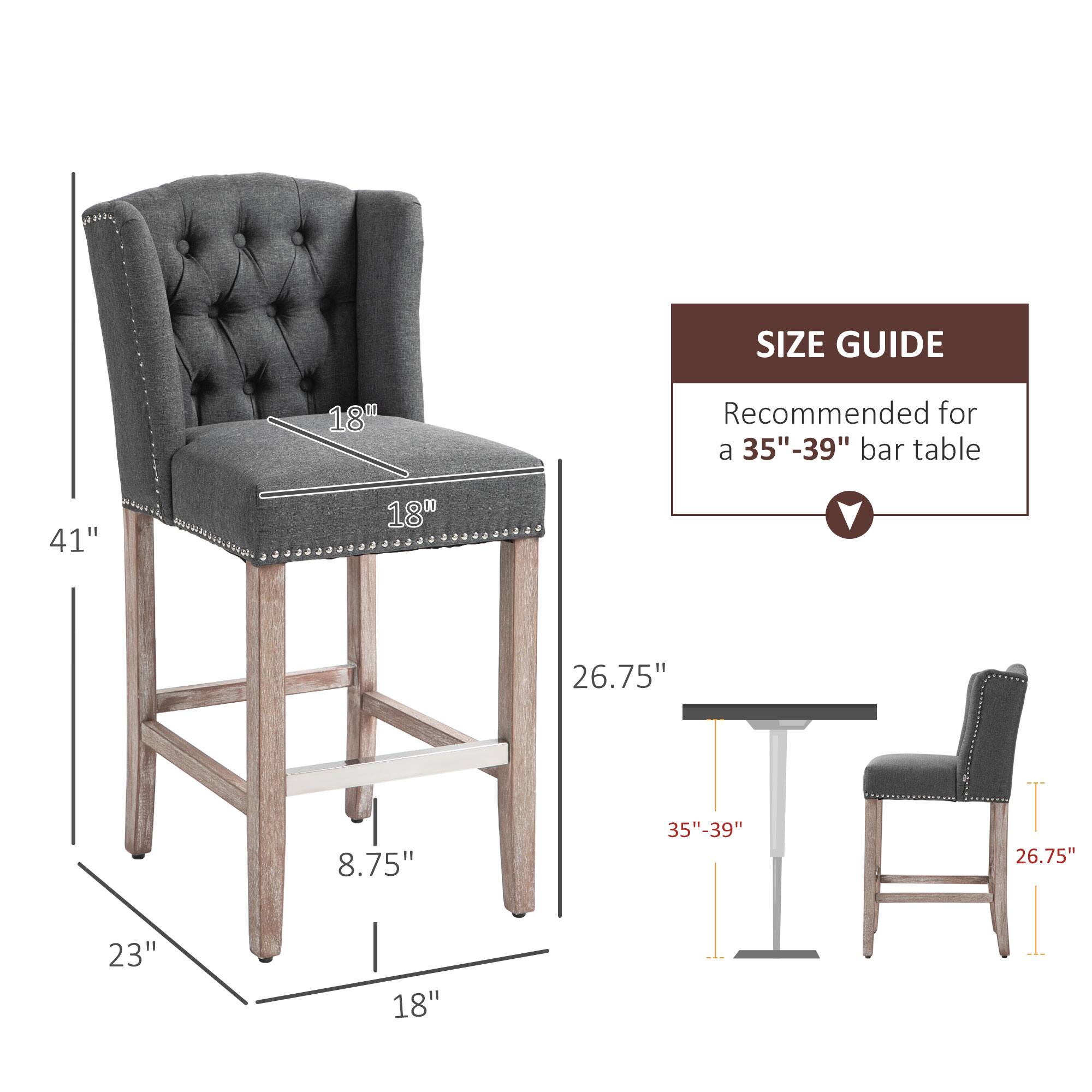 **SIZE GUIDE**

Recommended for a 35"-39" bar table

- Height: 41"
- Seat Height: 26.75"
- Seat Depth: 23"
- Seat Width: 18"
- Back Height: 18"
- Back Width: 18"
- Overall Width: 26.75"
- Overall Depth: 23"
- Overall Height: 41"
- Leg Width: 8.75"