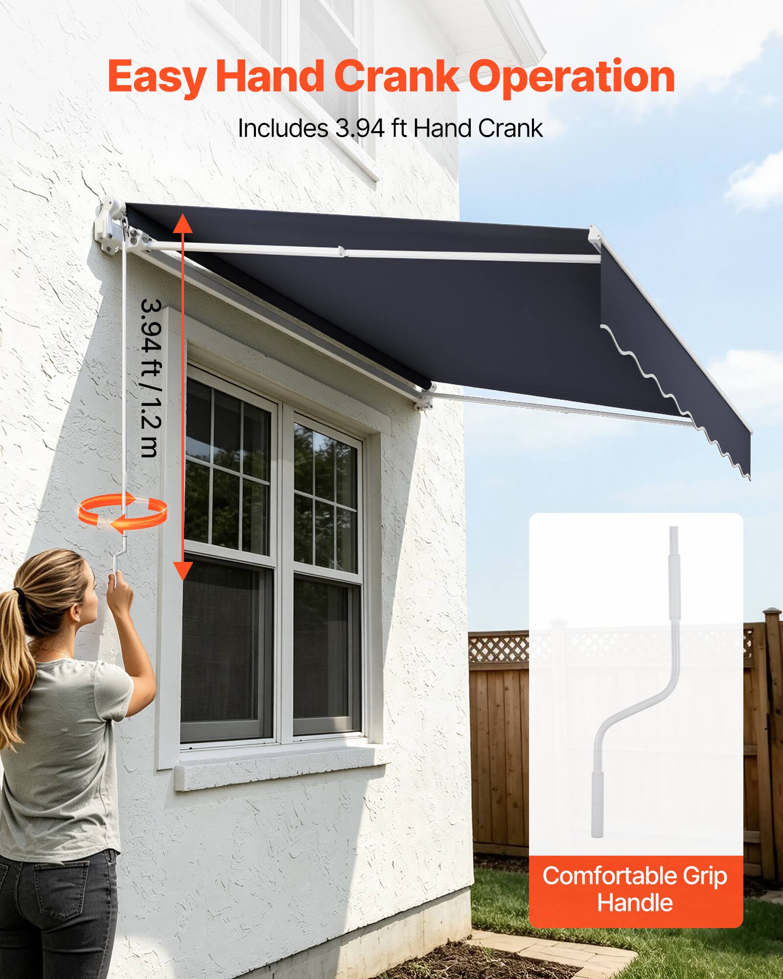 Easy Hand Crank Operation  
Includes 3.94 ft Hand Crank  
Comfortable Grip Handle