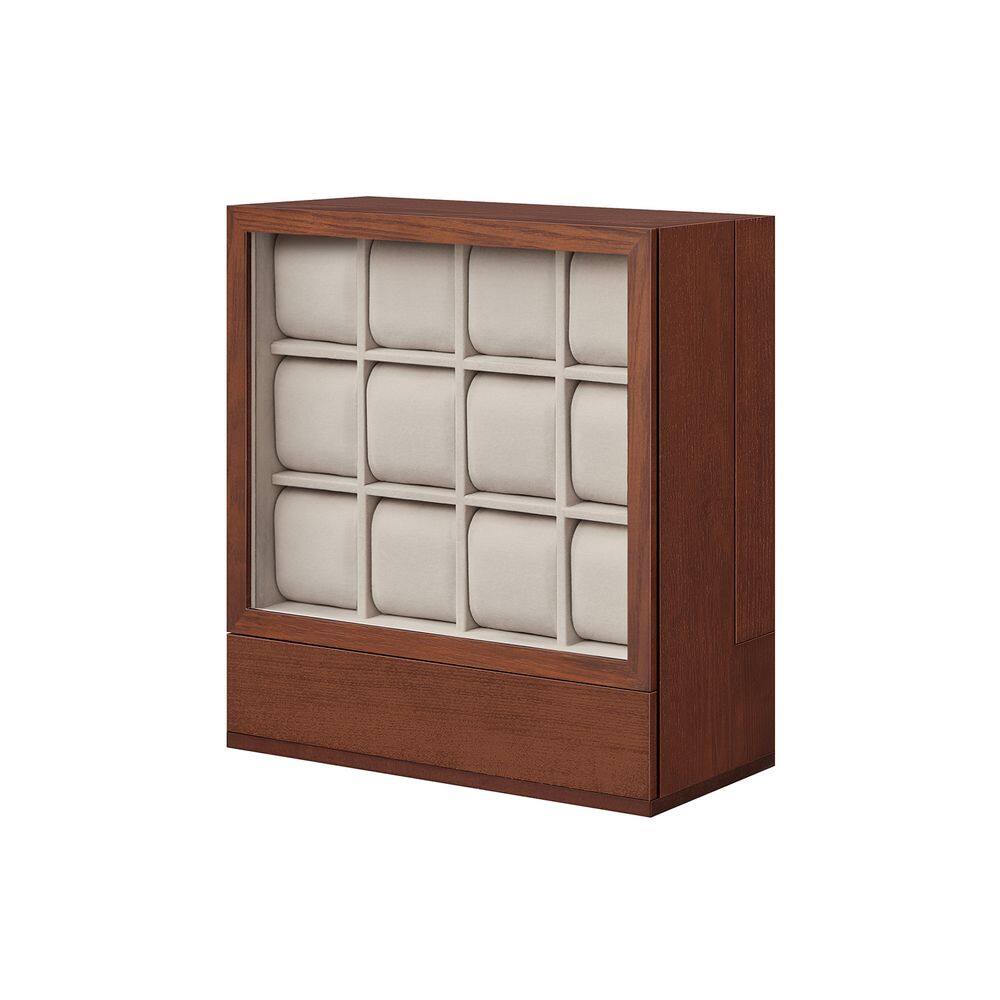 Front. Songmics Home - 12-Slot Wooden Watch Box – Elegant Storage Organizer for Watches and Jewelry in Brown.