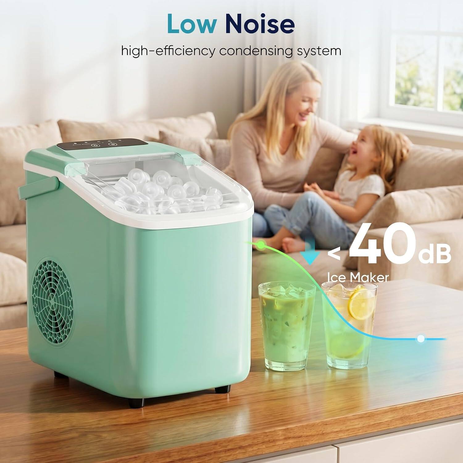 Low Noise  
high-efficiency condensing system  
< 40 dB Ice Maker