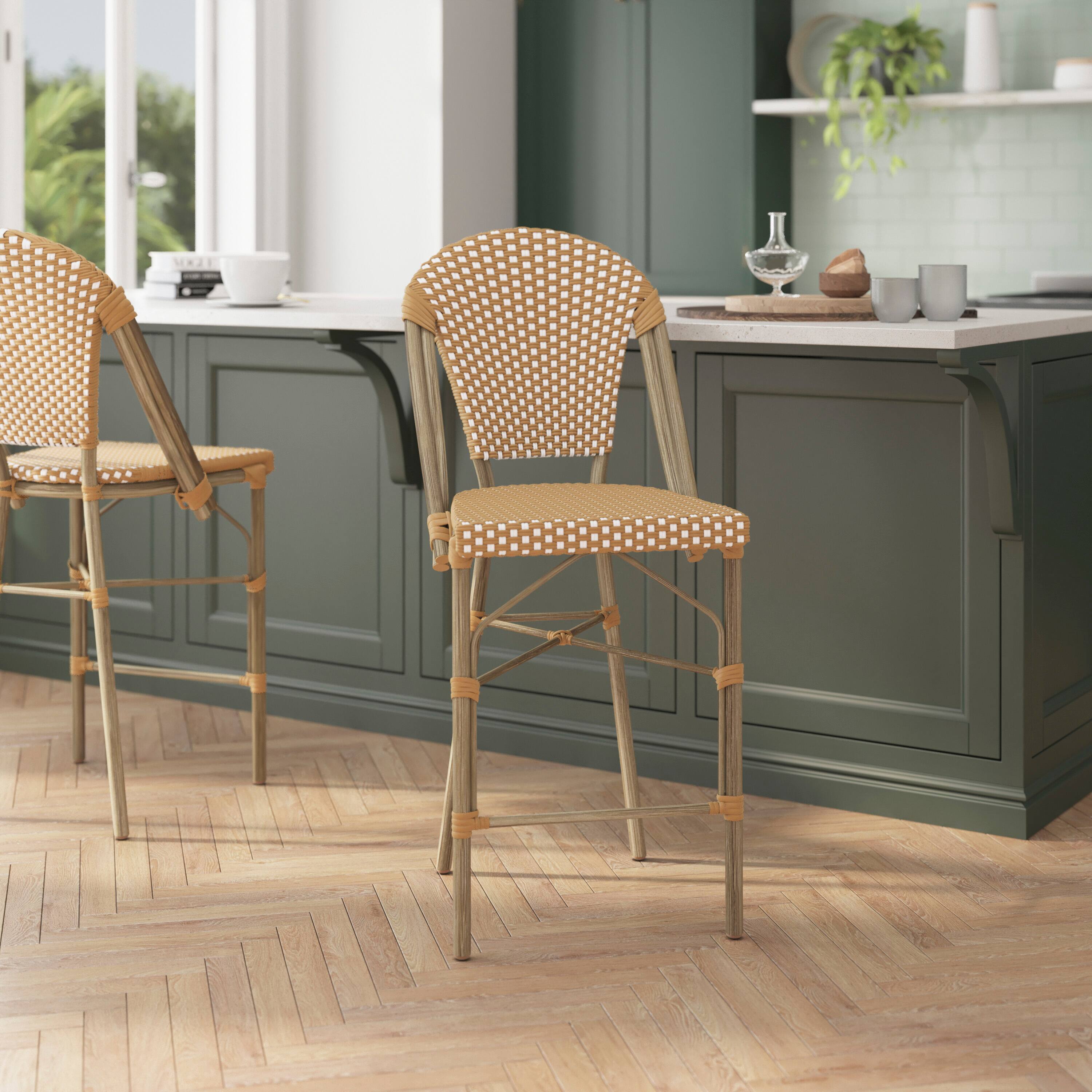 Alt View 3. Flash Furniture - Lourdes Set of 2 Stackable Indoor/Outdoor Bistro 26" High Counter Height Stools, Commercial Grade, Natural/White and Lig - Natural.