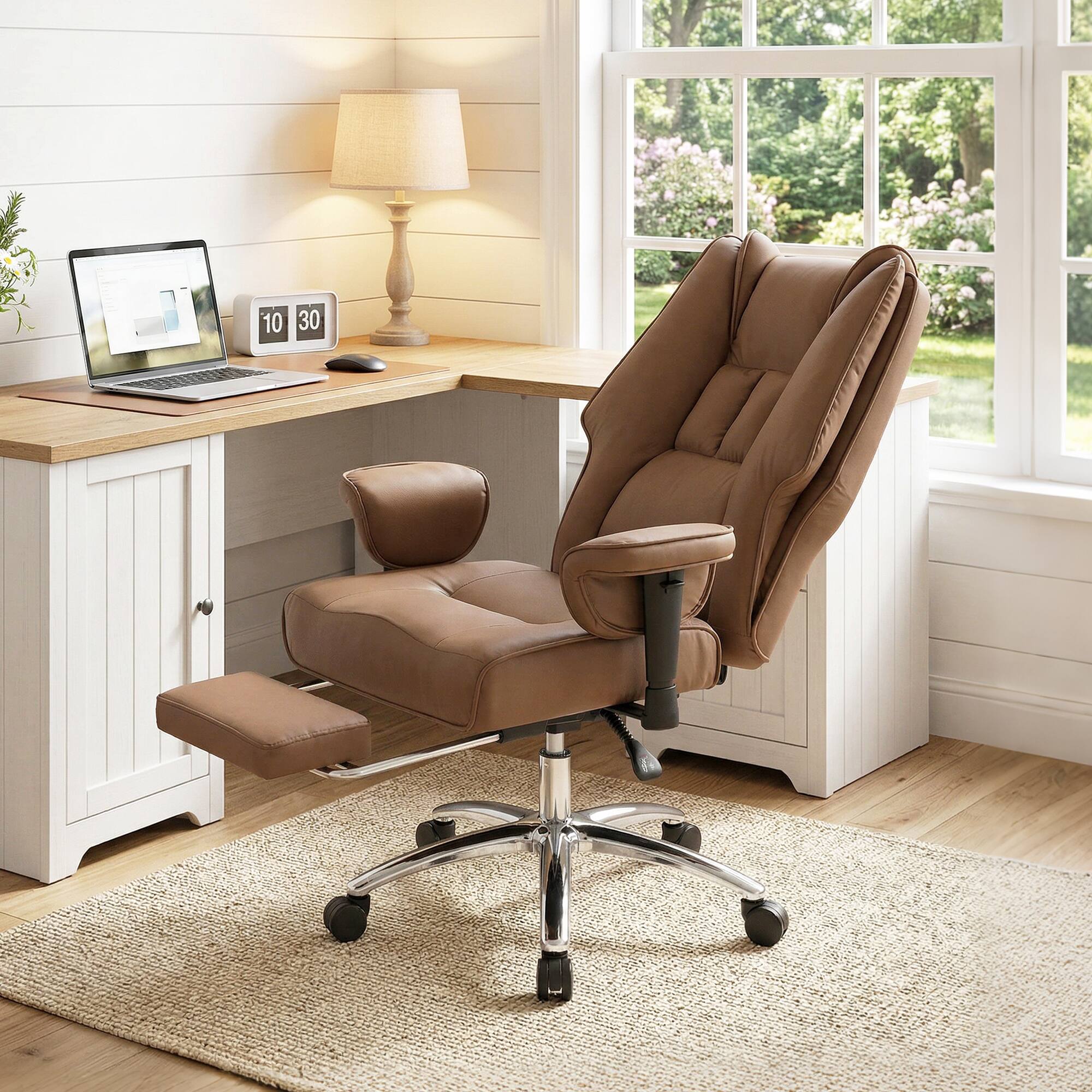 Alt View 1. Homcom - Office Chair, High Back Reclining Desk Chair with Adjustable Armrests - Brown.