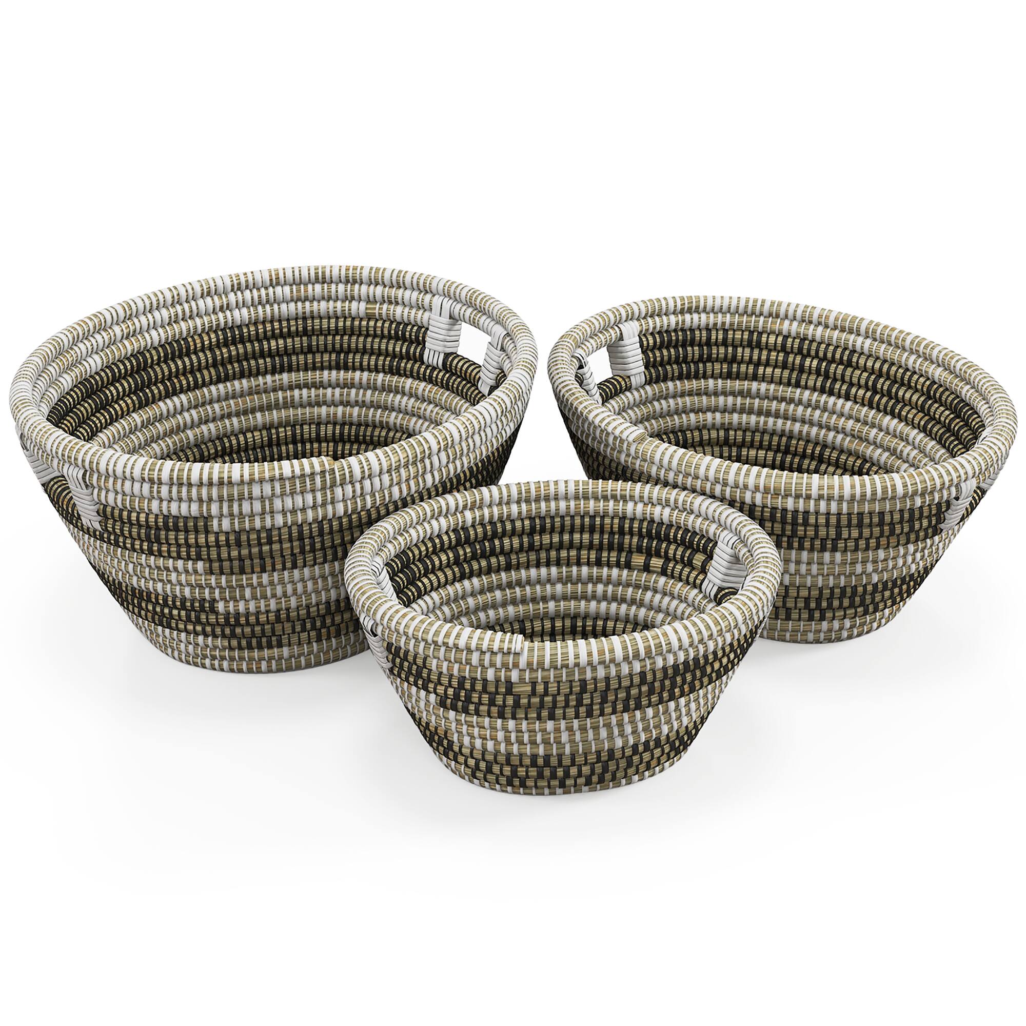 Alt View 19. Costway - Natural Canes Grass Baskets Stackable Storage Bins Set of 3 w/ Hollowed Handles - White, Black.