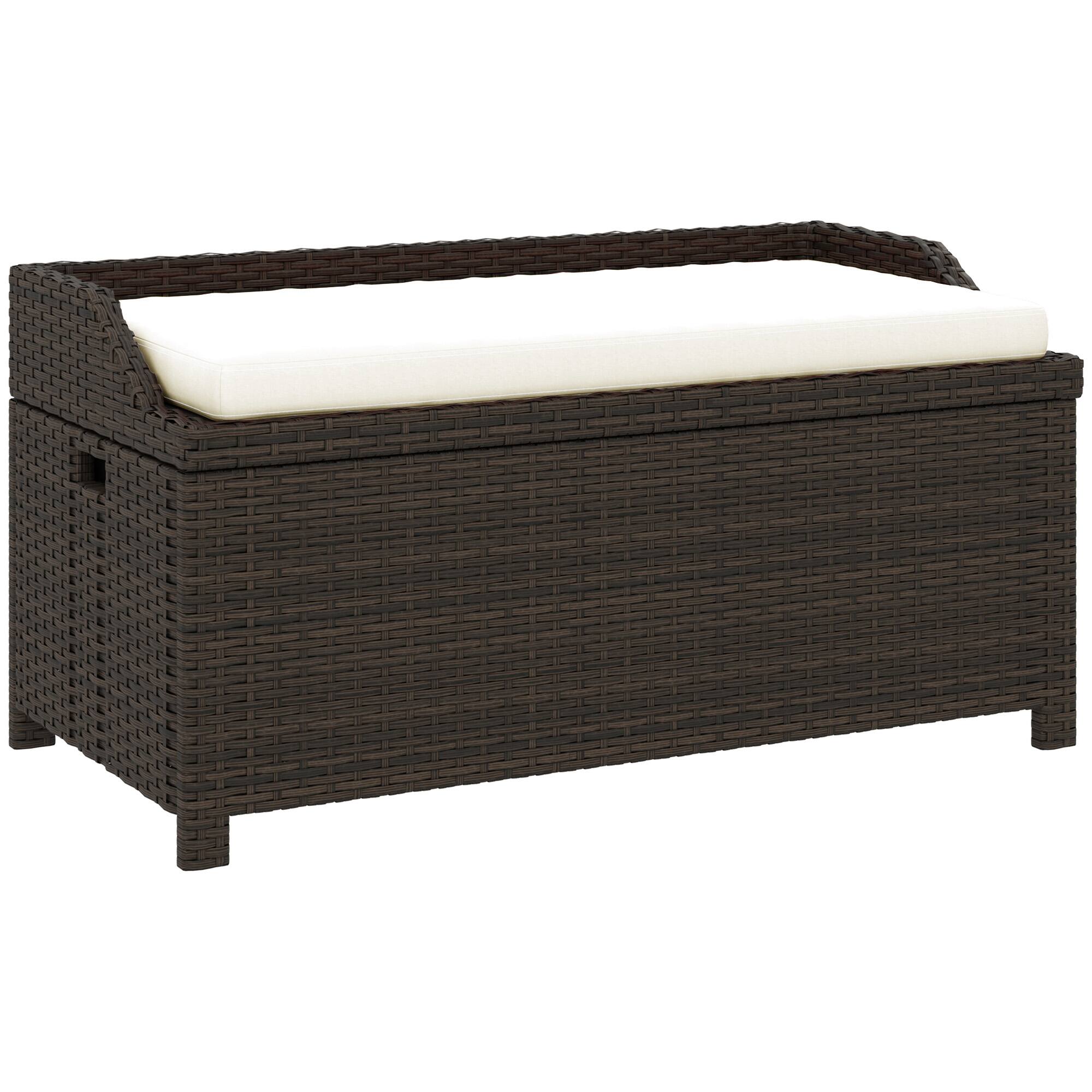 Outsunny - 34 Gallon Outdoor Wicker Storage Bench Deck Box, PE Rattan Patio Furniture Pool Storage Bin Container - Cream White price history on PriceWatchPro