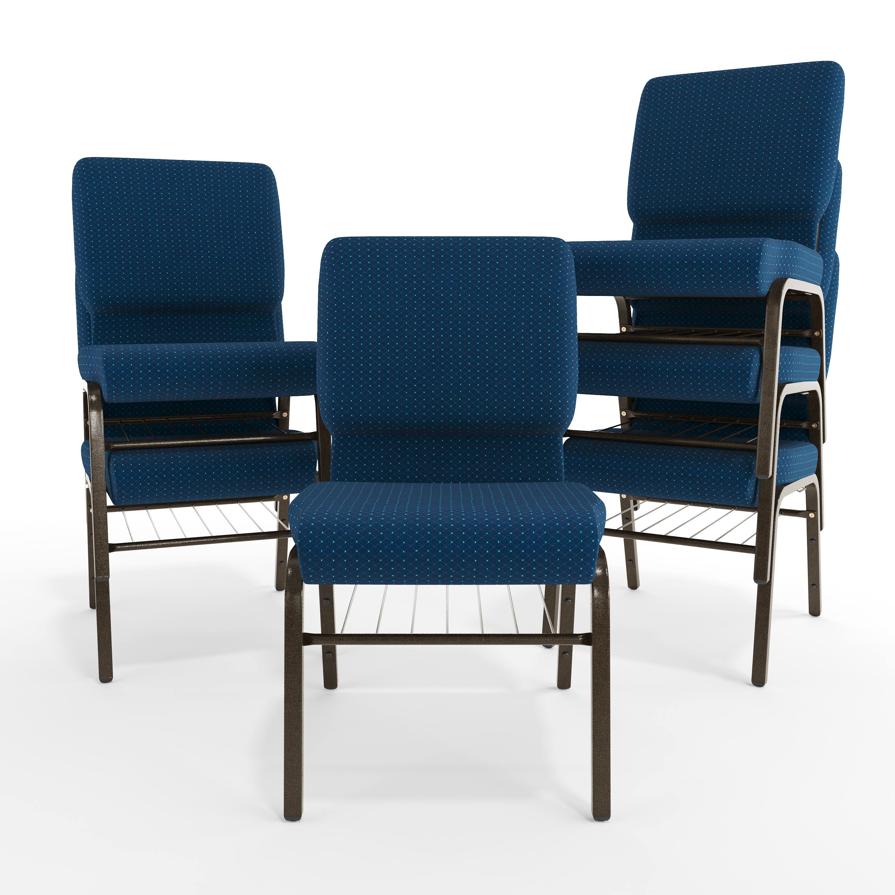 Alt View 10. Emma + Oliver - 18.5"W Church/Reception Guest Chair with Book Rack - Navy Blue Patterned Fabric/Gold Vein Frame.