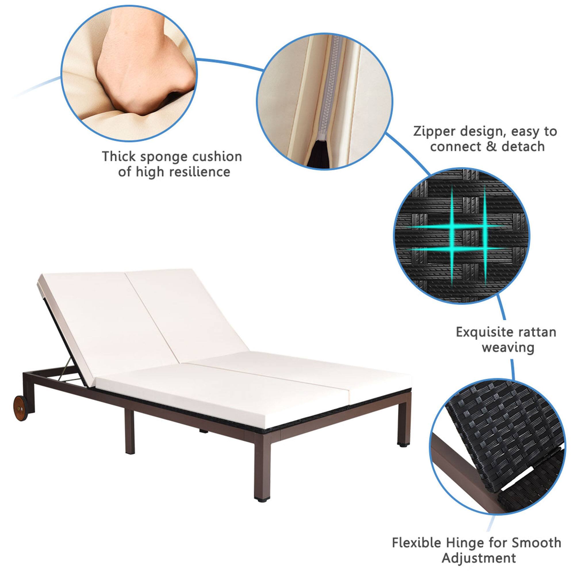 Thick sponge cushion of high resilience, Zipper design, easy to connect & detach, Exquisite rattan weaving, Flexible Hinge for Smooth Adjustment