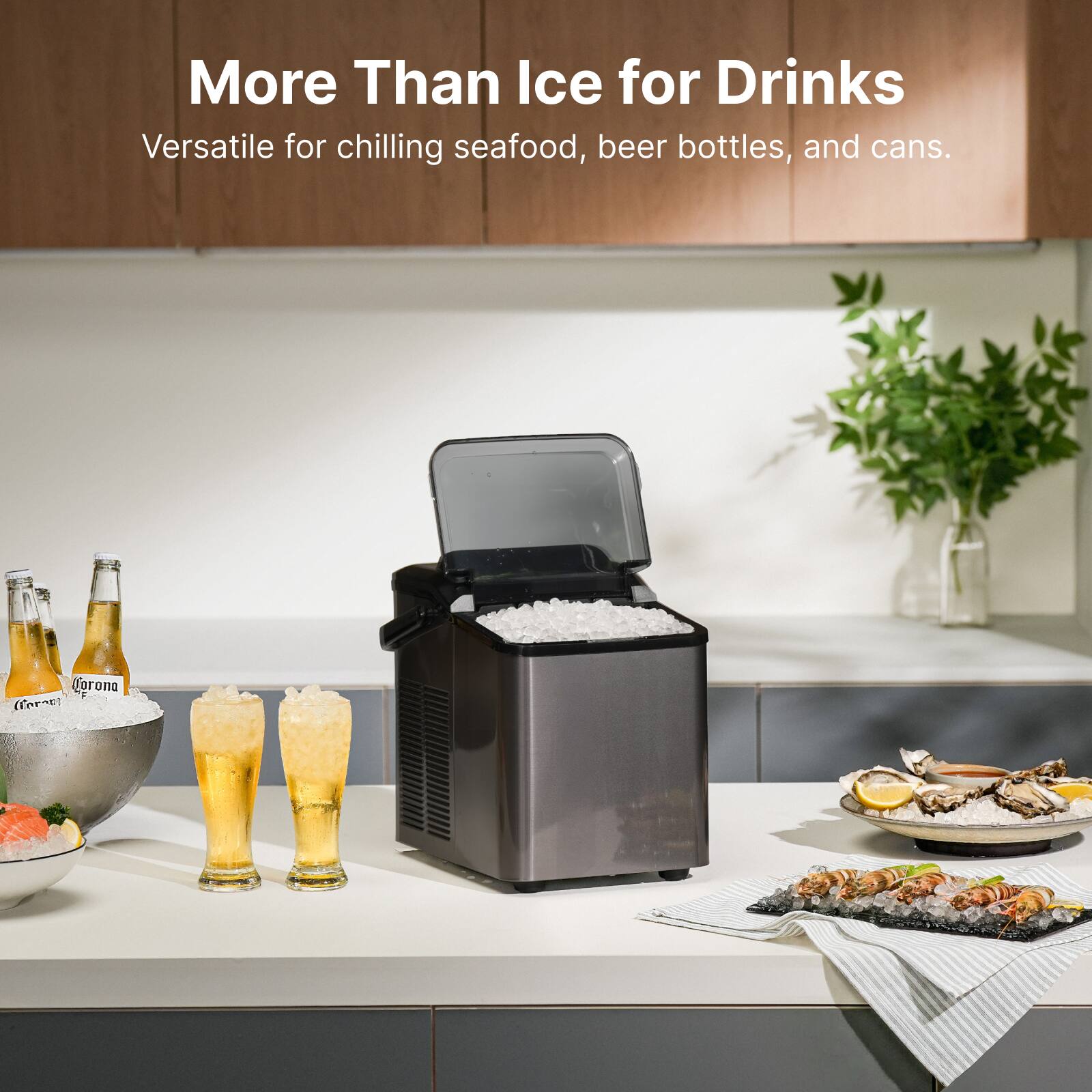 More Than Ice for Drinks  
Versatile for chilling seafood, beer bottles, and cans.