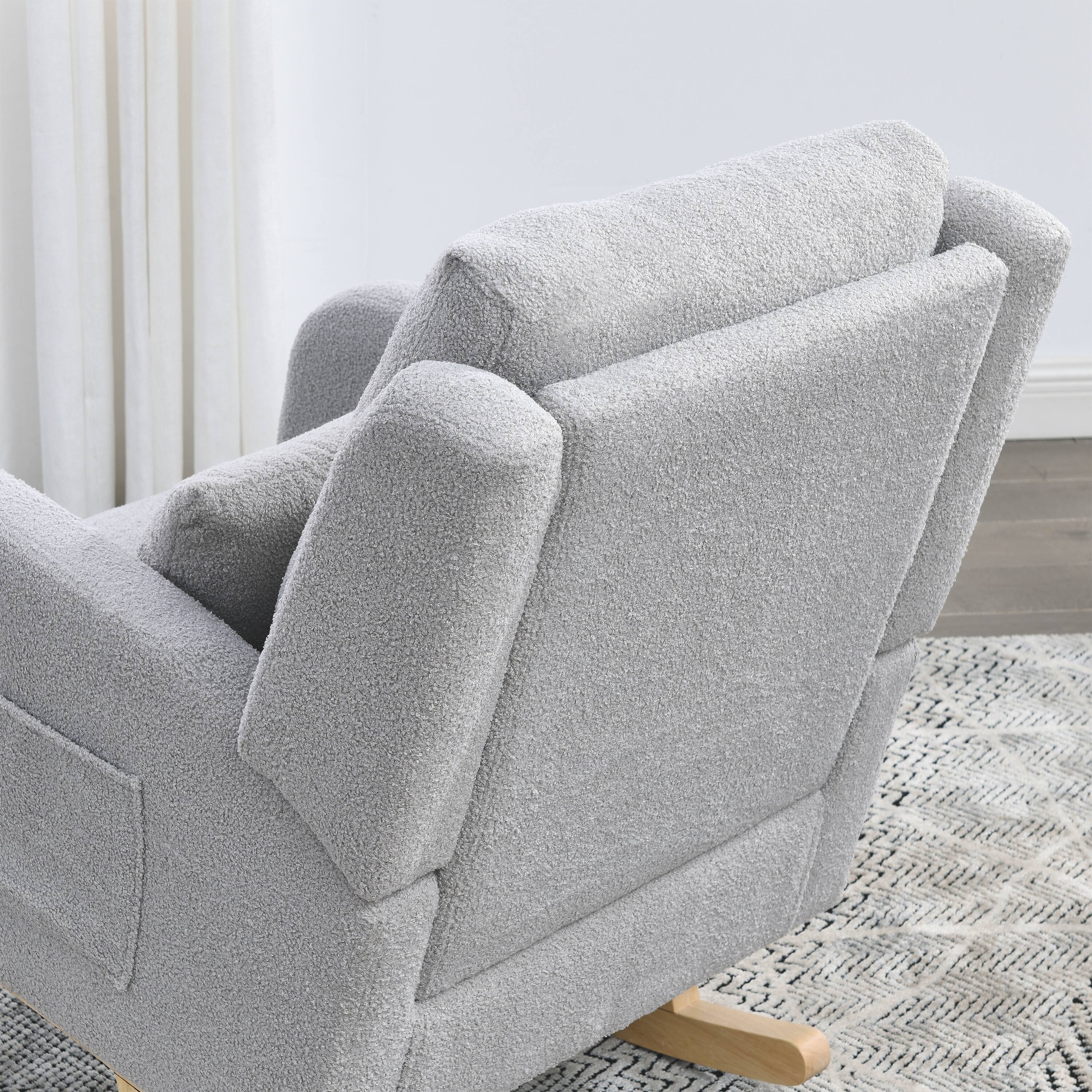 Alt View 6. GOODSILO - Modern Accent High Back Living Room Casual Armchair Rocker with Lumbar Pillow & Side Pockets - Grey.