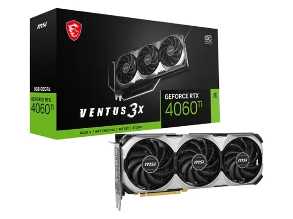 Front. MSI - NVIDIA GeForce RTX 4060 Ti 8GB VENTUS 3X OC 8GB GDDR6 PCI Express 4.0 Graphics Card - Black.