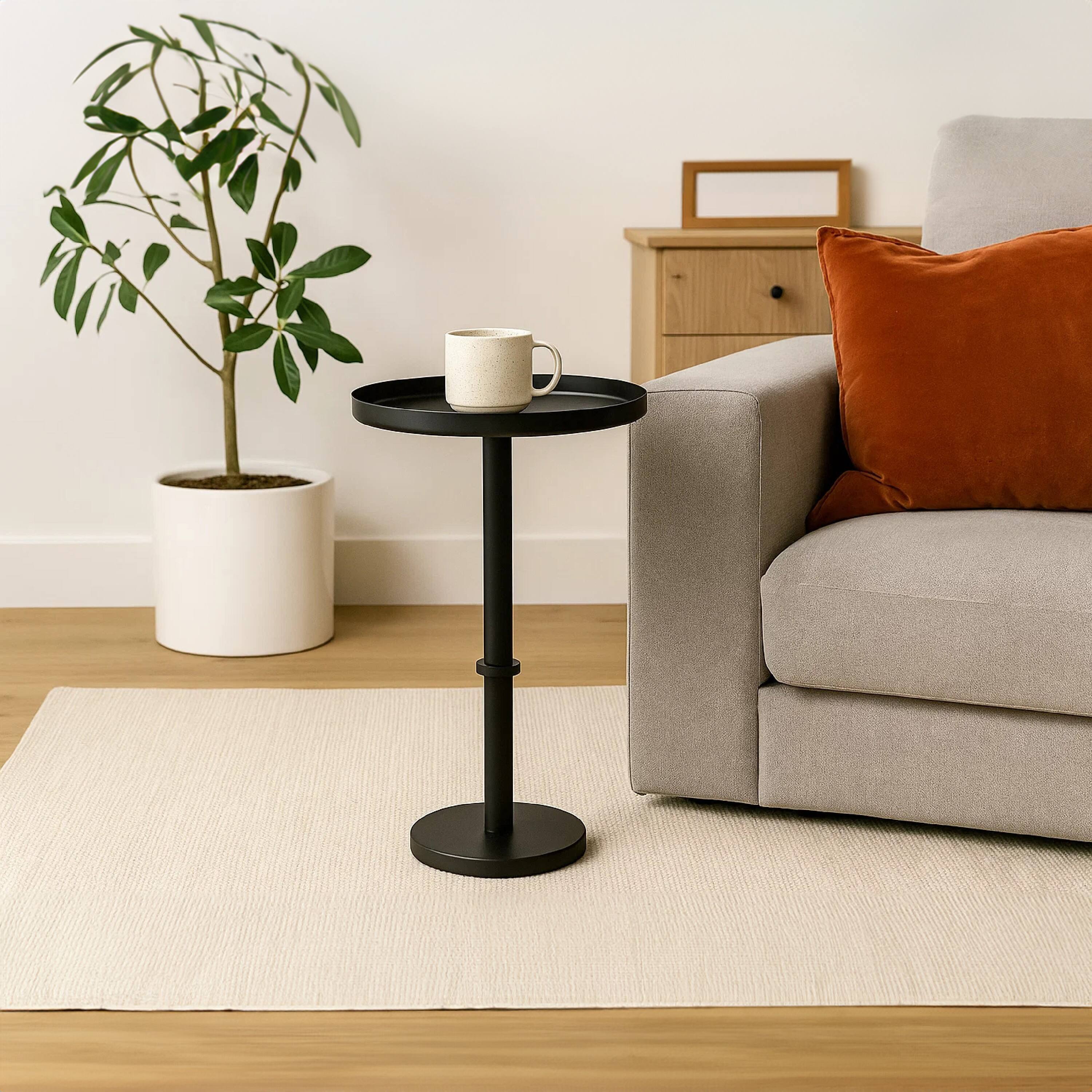 Alt View 8. Manhattan Lane - Ara 12 Inch Side End Table, Vintage Sleek Pillar Base, Round Tray Top - Black.