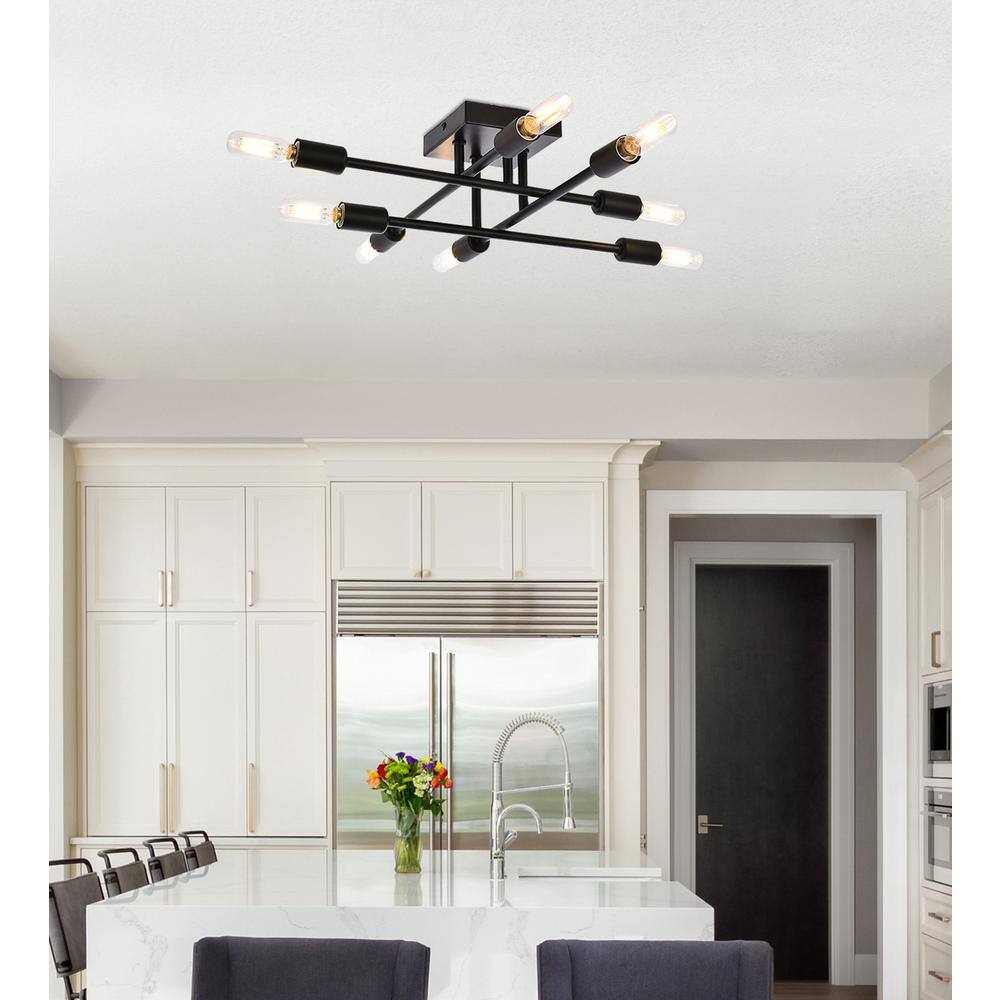 Back. Living District - Script 8 lights black flush mount - Black.