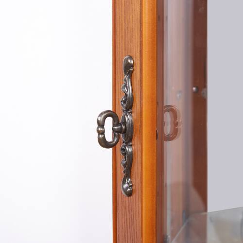 Back. LUCKY ONE - Freestanding Corner Curio Cabinet with Tempered Glass Shelves LED Light Display for Collectibles - Oak.