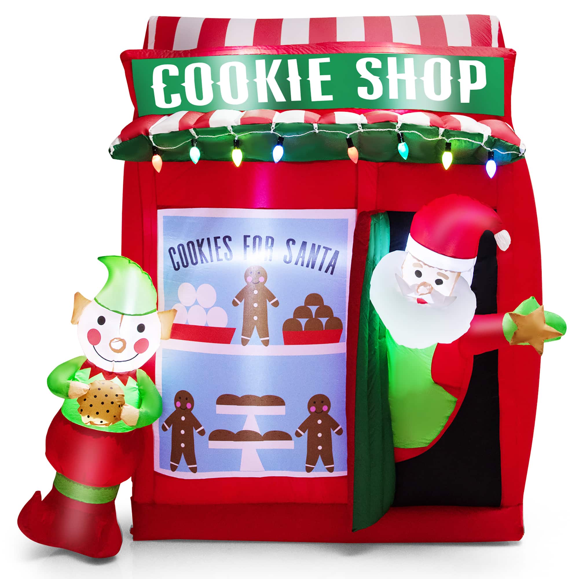 Costway - 6.3 FT Inflatable Gingerbread Cookie Shop with Santa Clause Christmas Decoration - Multicolor