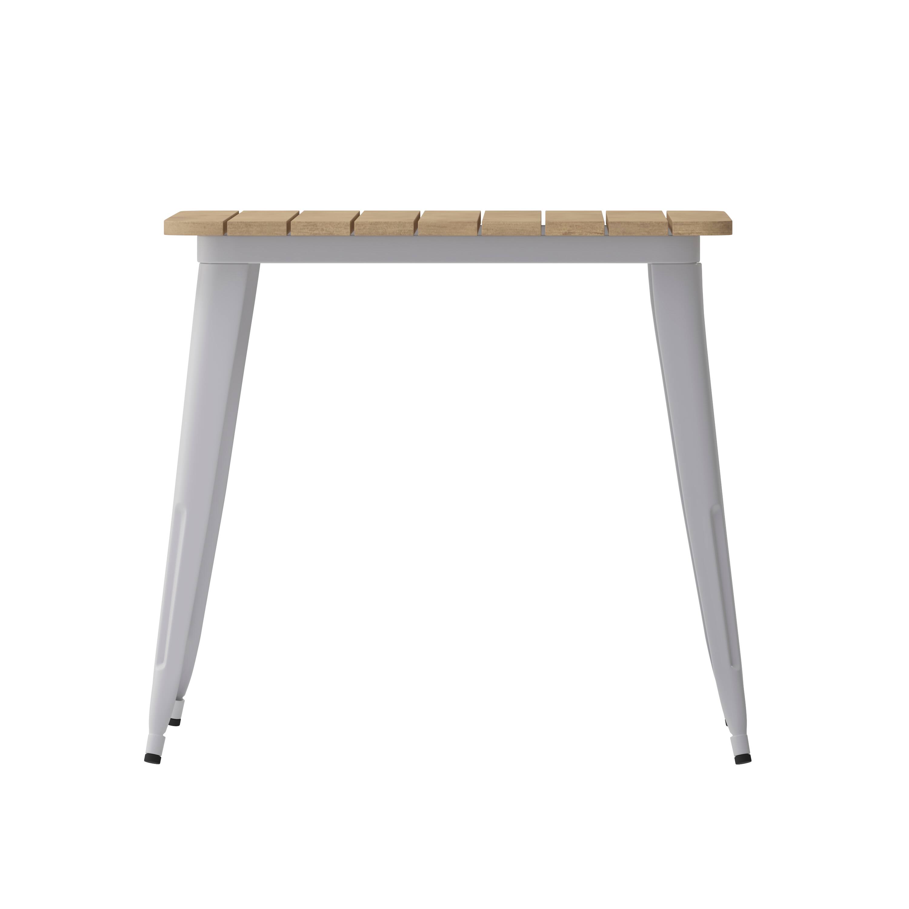 Alt View 7. Emma + Oliver - Drew Indoor/Outdoor Dining Table, 31.5" Square All Weather Poly Resin Top with Steel Base - Brown Top/Silver Frame.