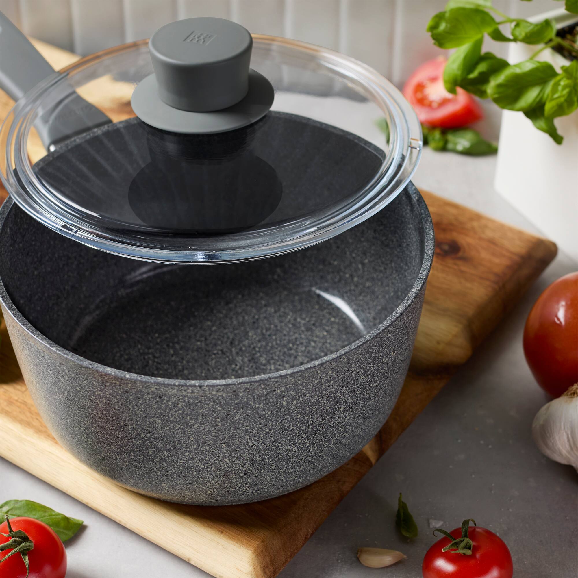 Alt View 4. ZWILLING - ZWILLING Parma Plus Ceramic 2.9-qt Aluminum Ceramic Nonstick Saucepan with Lid - Grey.