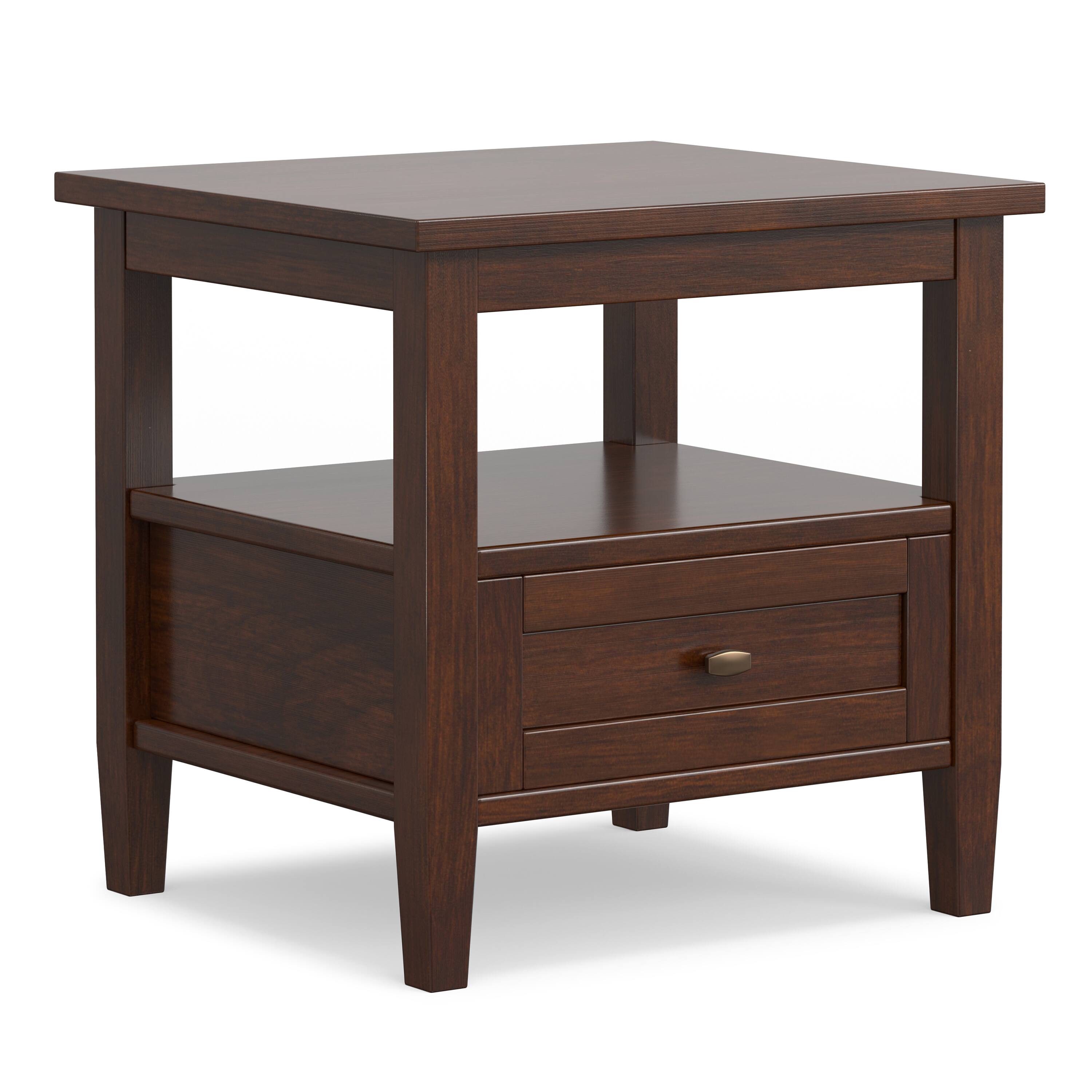 Front. Simpli Home - Warm Shaker 20 inch Wide Solid Wood Transitional End Table in Russet Brown - Russet Brown.