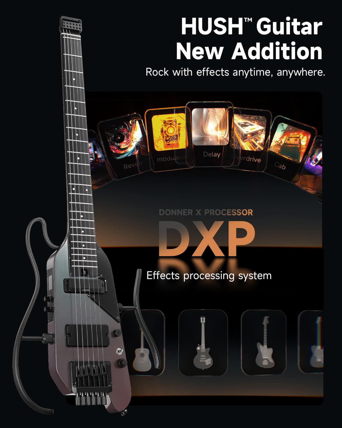 Donner music Donner HUSH™ X PRO Electric Guitar Midnight Glow HUSH