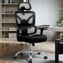 KERDOM - High Back Mesh Office Chair with Adjustable Lumbar Support, 3D Headrest and Armrest, Computer Desk Chair for Work Gaming - Black