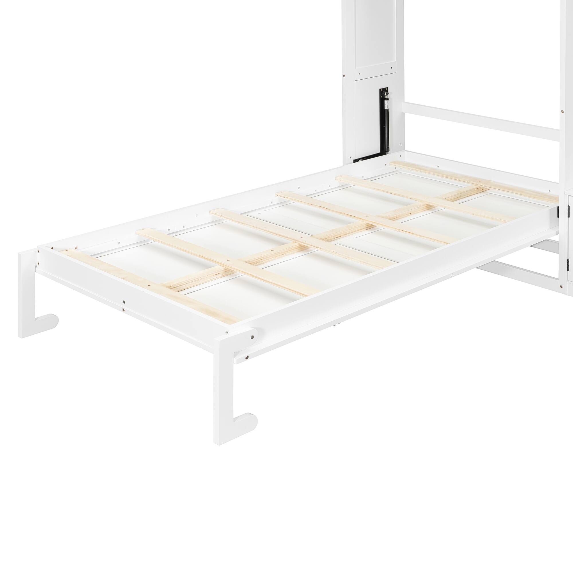 Alt View 4. Anysun - Twin Size Wooden Murphy Bed with TV Stand, 2 Drawers, Shelves, and Cabinets - White.