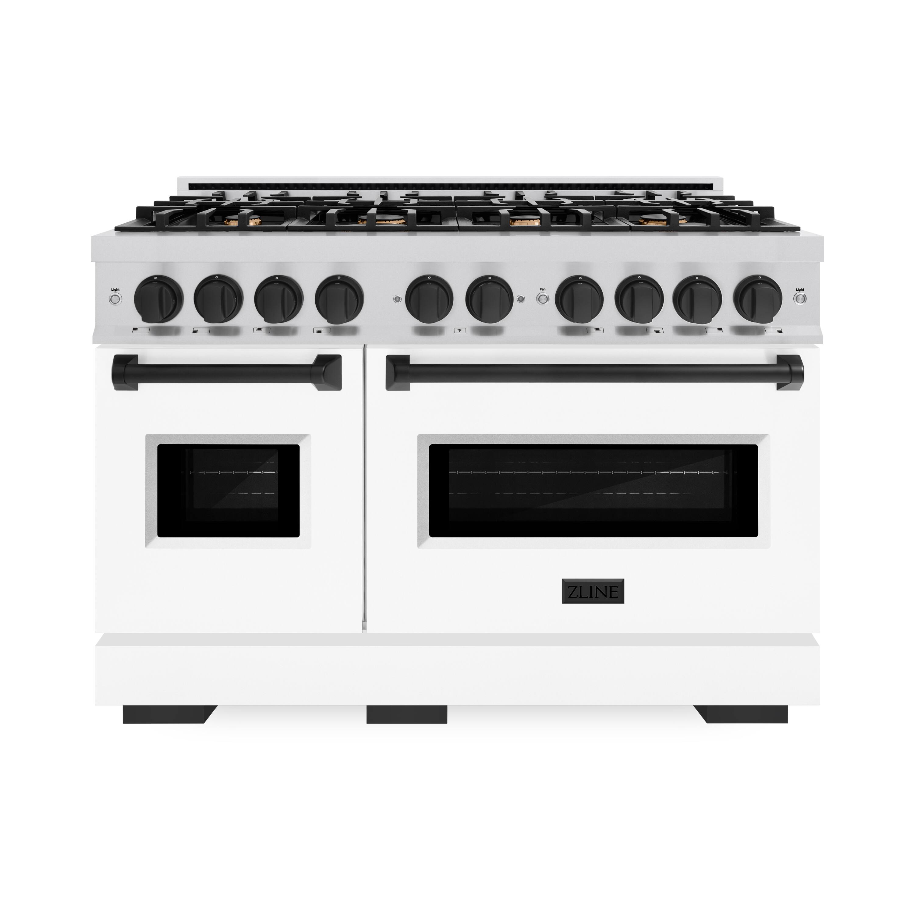 Front. ZLINE - ZLINE Autograph 48" Classic Double Oven Dual Fuel Range with White and Black Accents (CDRZ-WM-48-MB) - White.