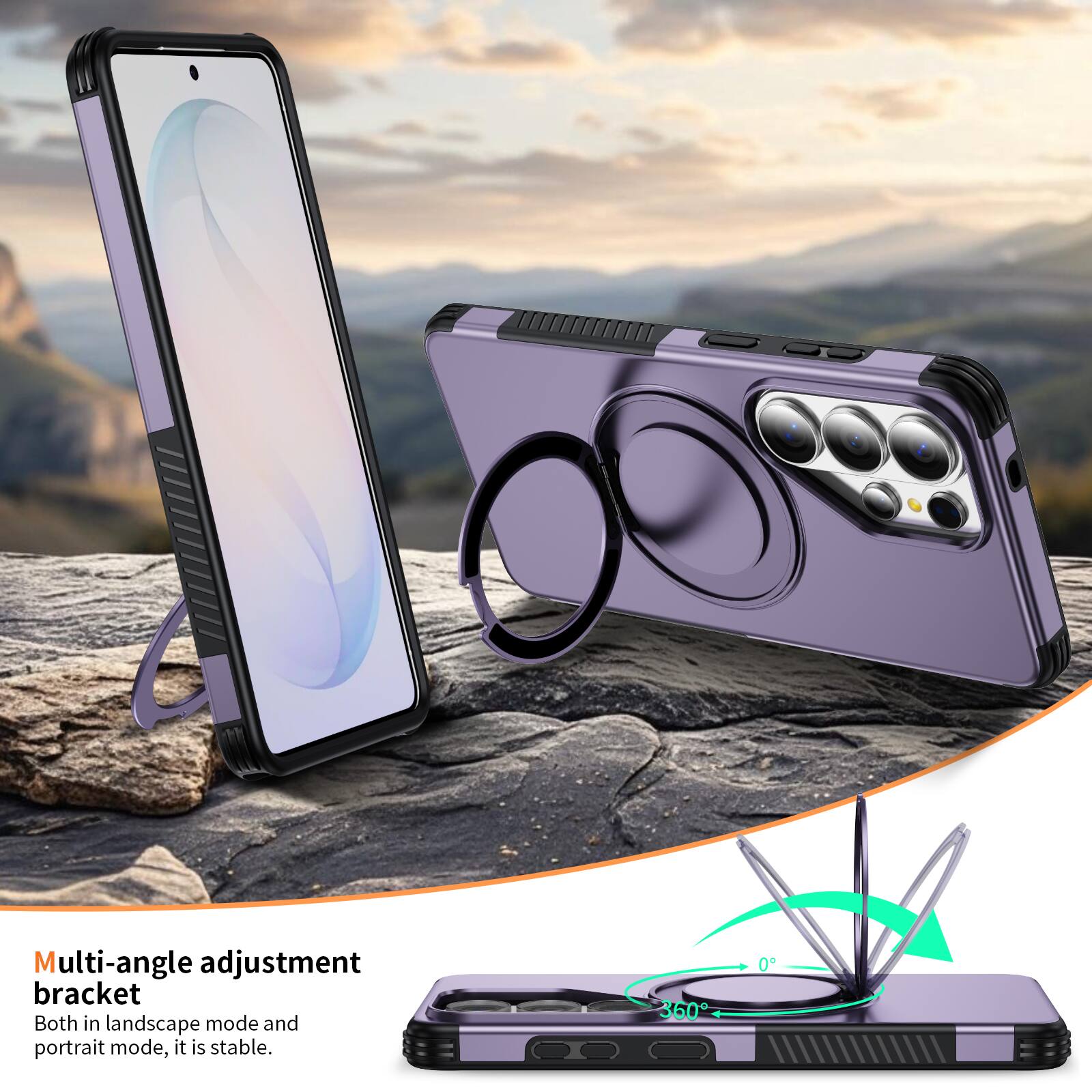 Multi-angle adjustment bracket  
Both in landscape mode and portrait mode, it is stable.  
360°
