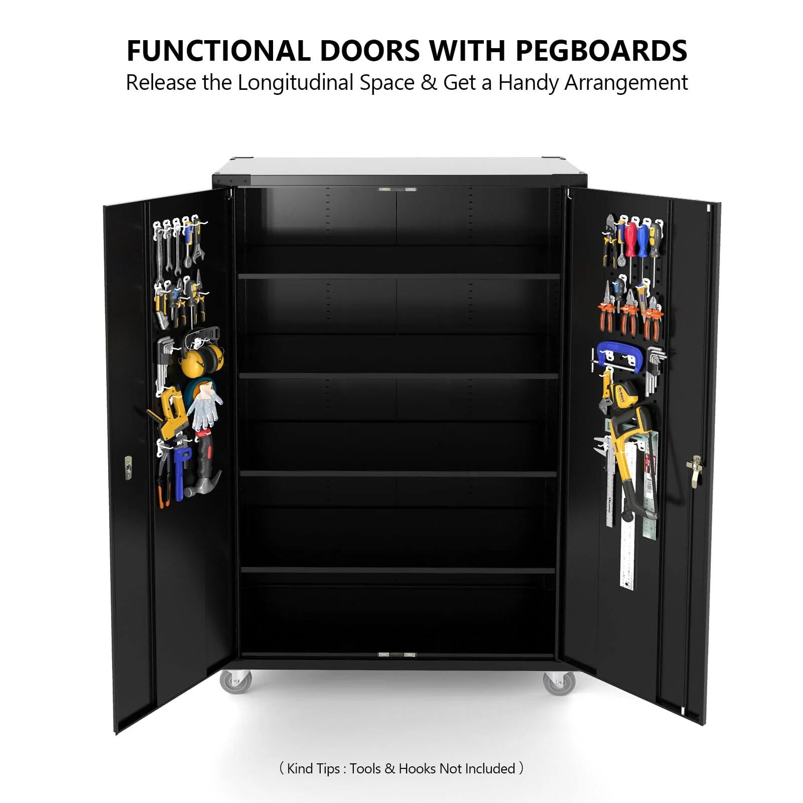 FUNCTIONAL DOORS WITH PEGBOARDS  
Release the Longitudinal Space & Get a Handy Arrangement  

(Kind Tips: Tools & Hooks Not Included)