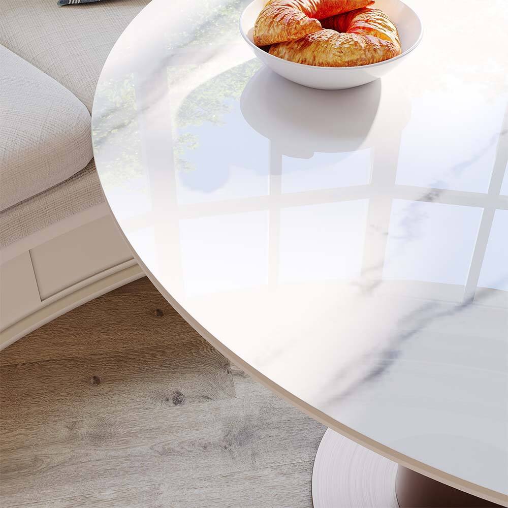 Back. POVISON - 35" Modern Bistro Table for Breakfast Nook & Compact Spaces, Glossy White Sintered Stone Top with Bronze Metal Base - White.