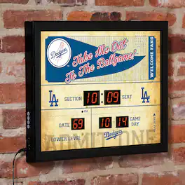 Evergreen Enterprises - Los Angeles Dodgers 15" x 19" Bluetooth Scoreboard Wall Clock - Brown
