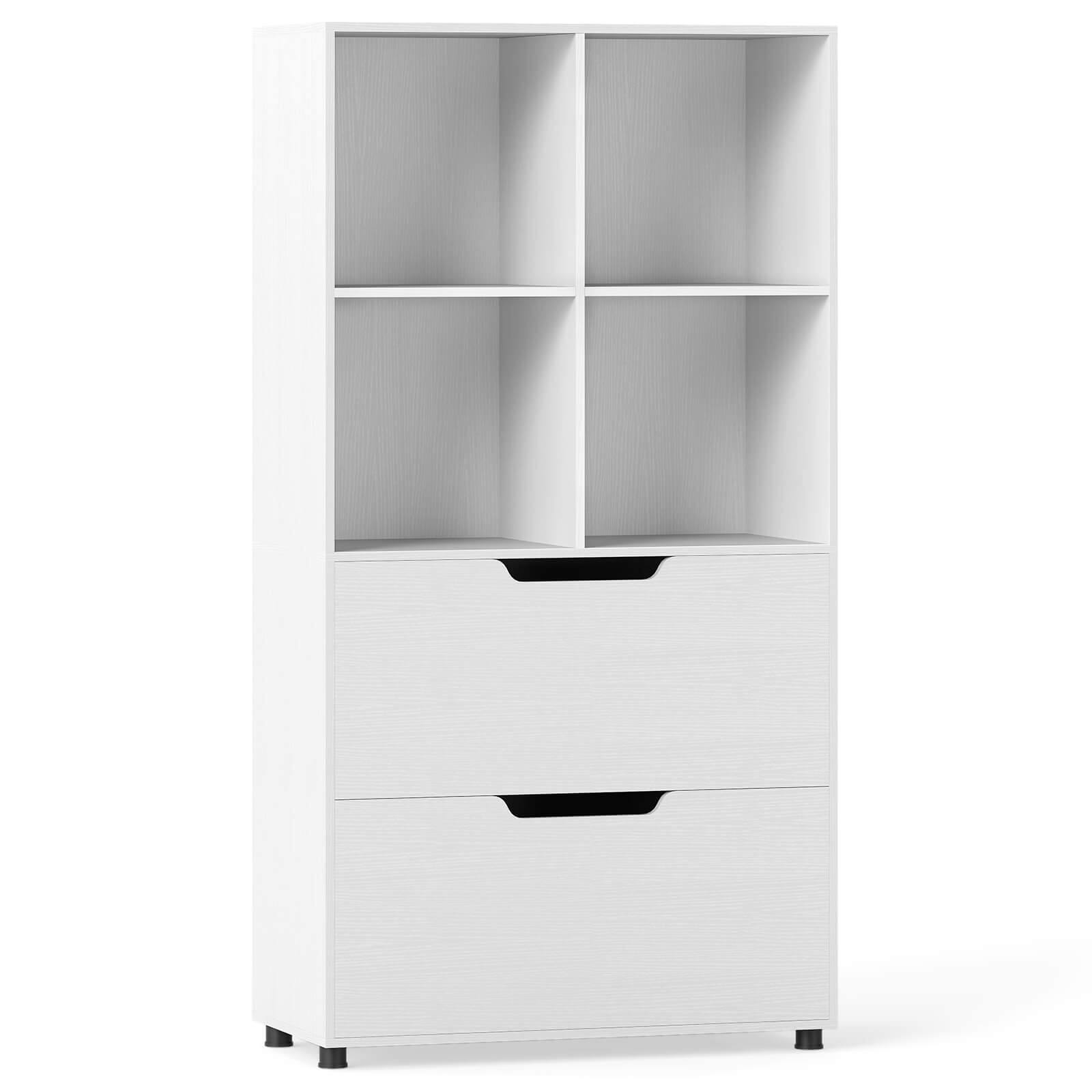 Alt View 9. Costway - Costway Bookcase with 2 Drawers 4-Tier Open Bookshelf with 4 Storage Cubes for Home Office - White.