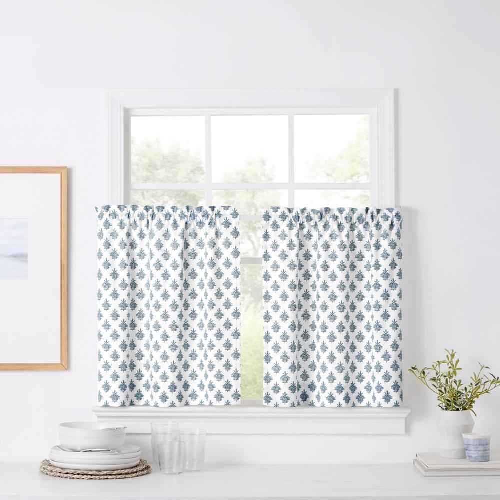 Angle. Ellis Curtain - Ellis Curtain Manchester Window Treatment 1.5" Rod Pocket 100% Cotton Curtain Tiers 50" x 36" Blue - Blue.