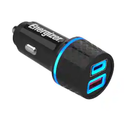 Energizer - 45W Car Charger, USB-C PD 30W & QC 3.0 USB 18W Fast Charger, Dual LED Ports, Black