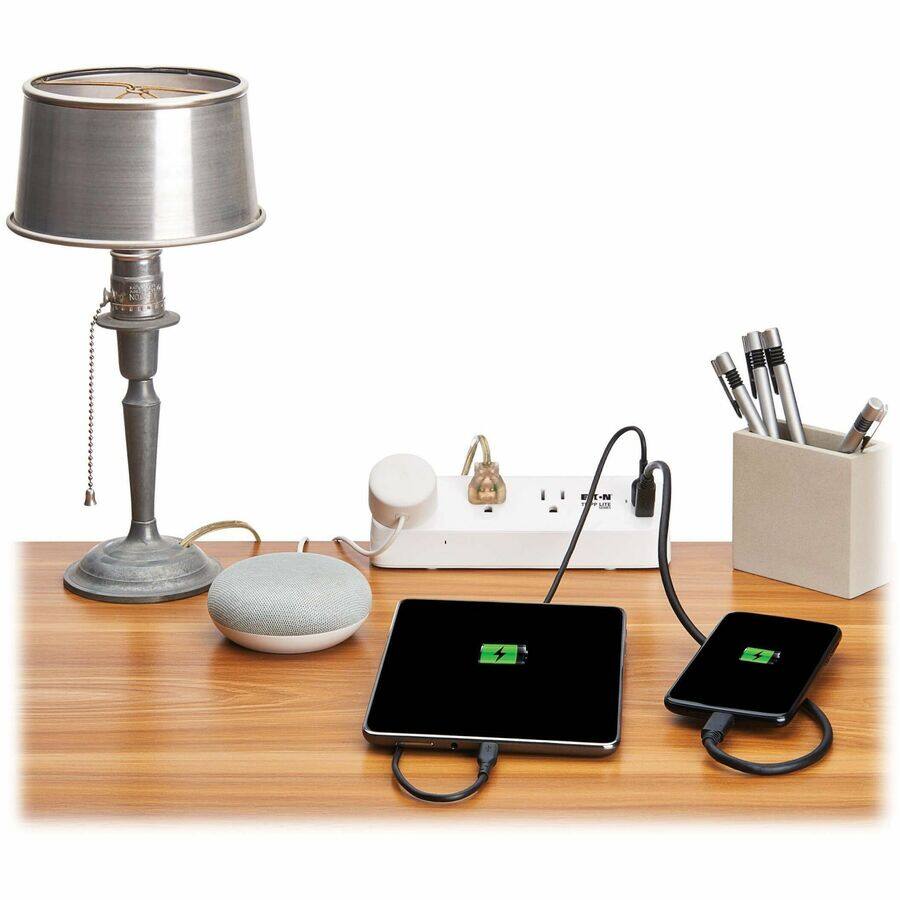 Alt View 5. Tripp Lite - Eaton Tripp Lite Series Protect It! 3-Outlet Surge Protector with USB-A and USB-C Ports - 5-15R Outlets, 900 Joules, 20W - White.