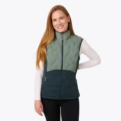 Front. Mobile Warming - Women's Aria Hybrid Heated Vest - Sage/Olive.