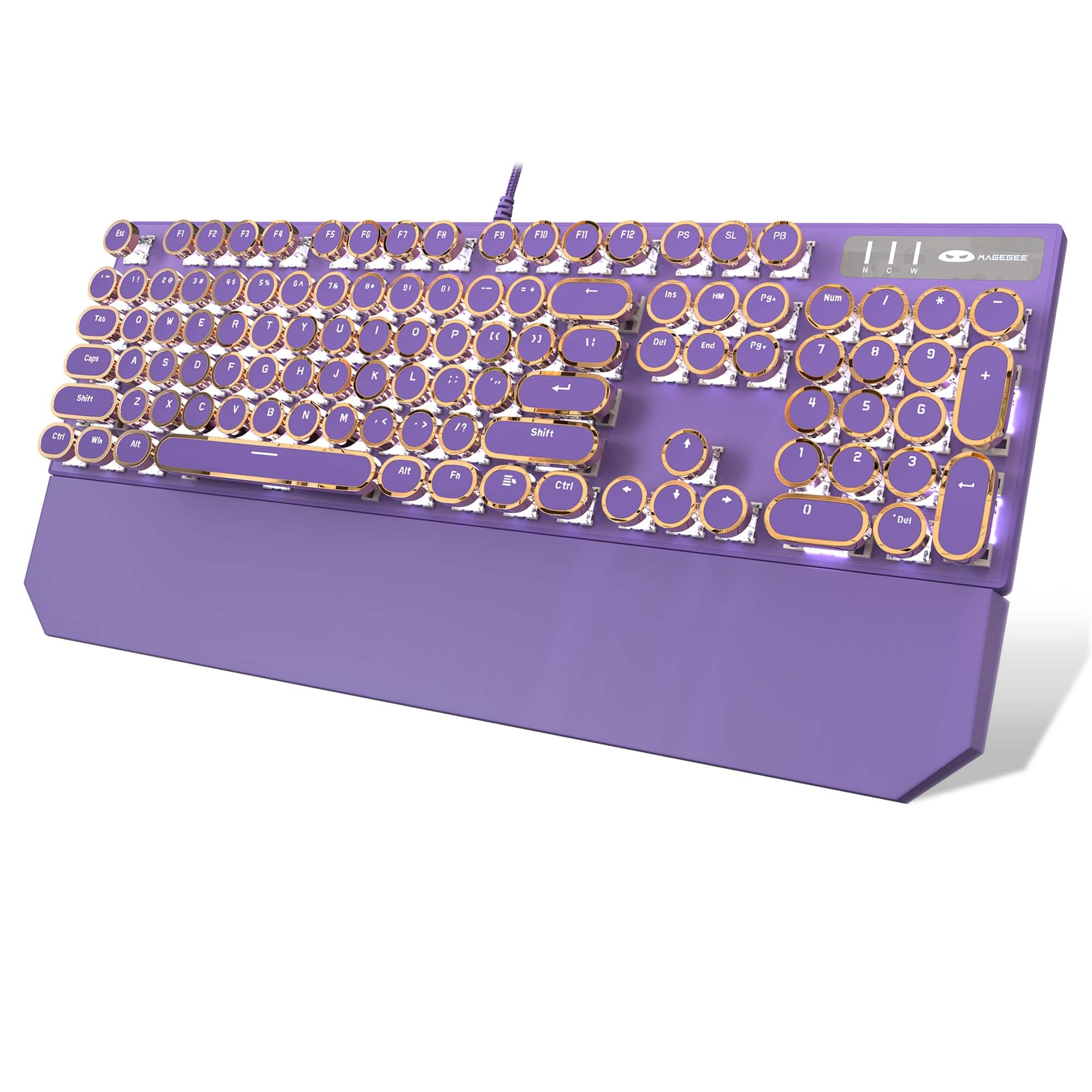 Cedar Assembly - Typewriter Style Mechanical Gaming White Retro Punk With Blue Backlit Wired Cute Keyboards Round Keycaps For - purple(round keycaps)