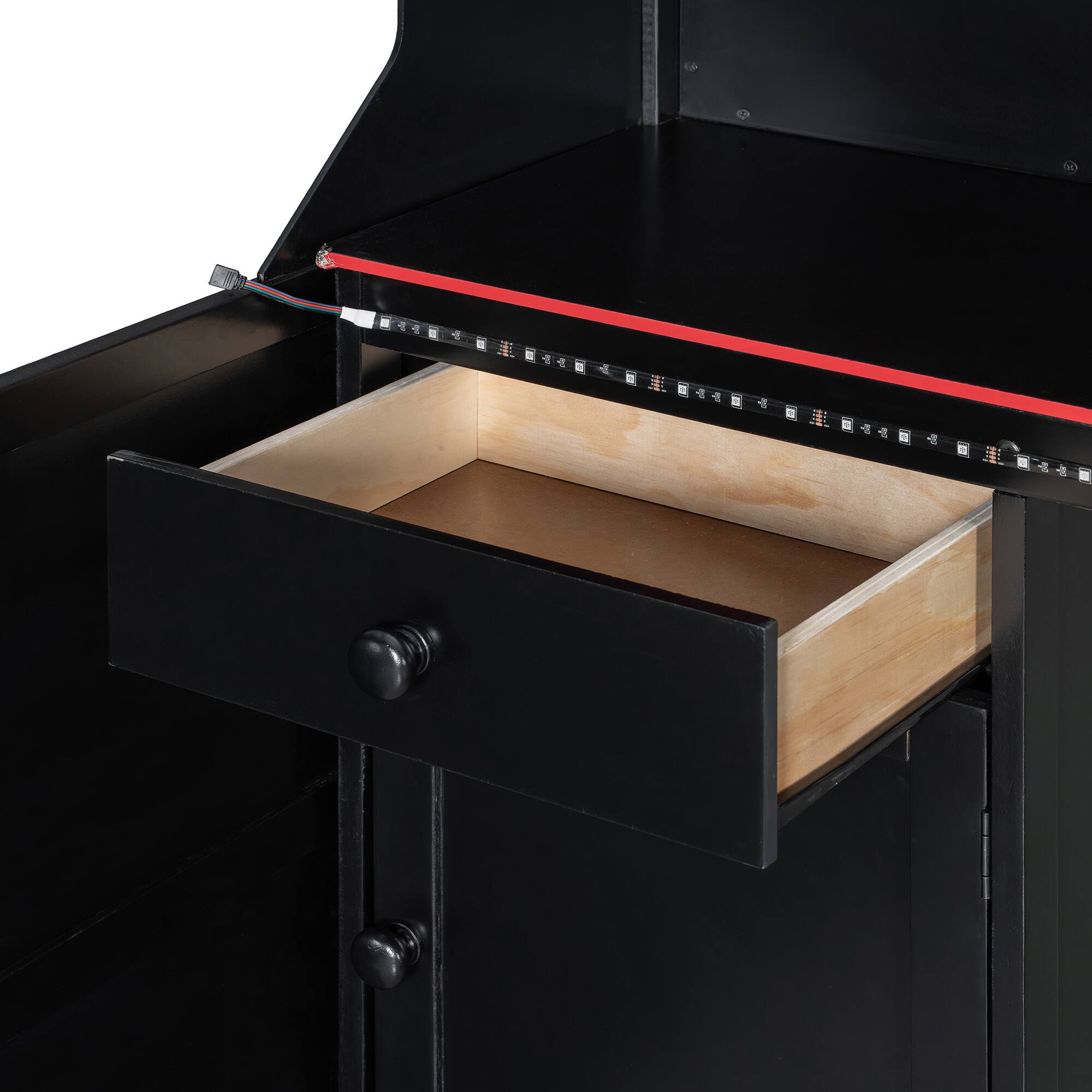 Alt View 7. Whisen - Gaming Loft Bed with Desk, RGB LED Lights, Charging Station & Storage, Sturdy Wood Frame - Black|Red.
