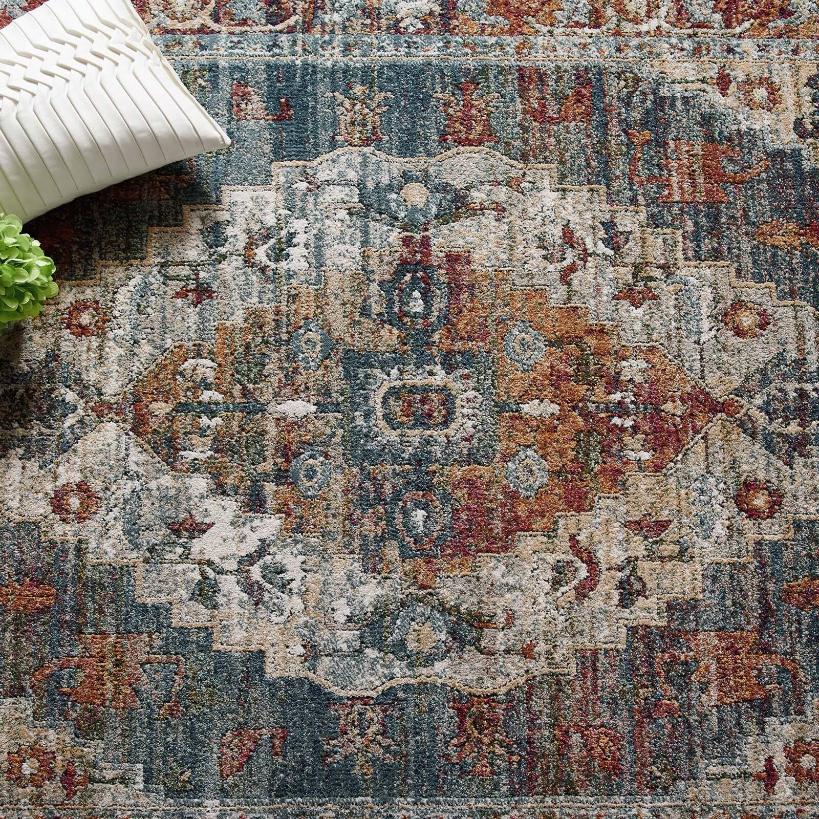Back. Modway - Tribute Camellia Distressed Vintage Floral Vintage Medallion Area Rug - Multicolored.