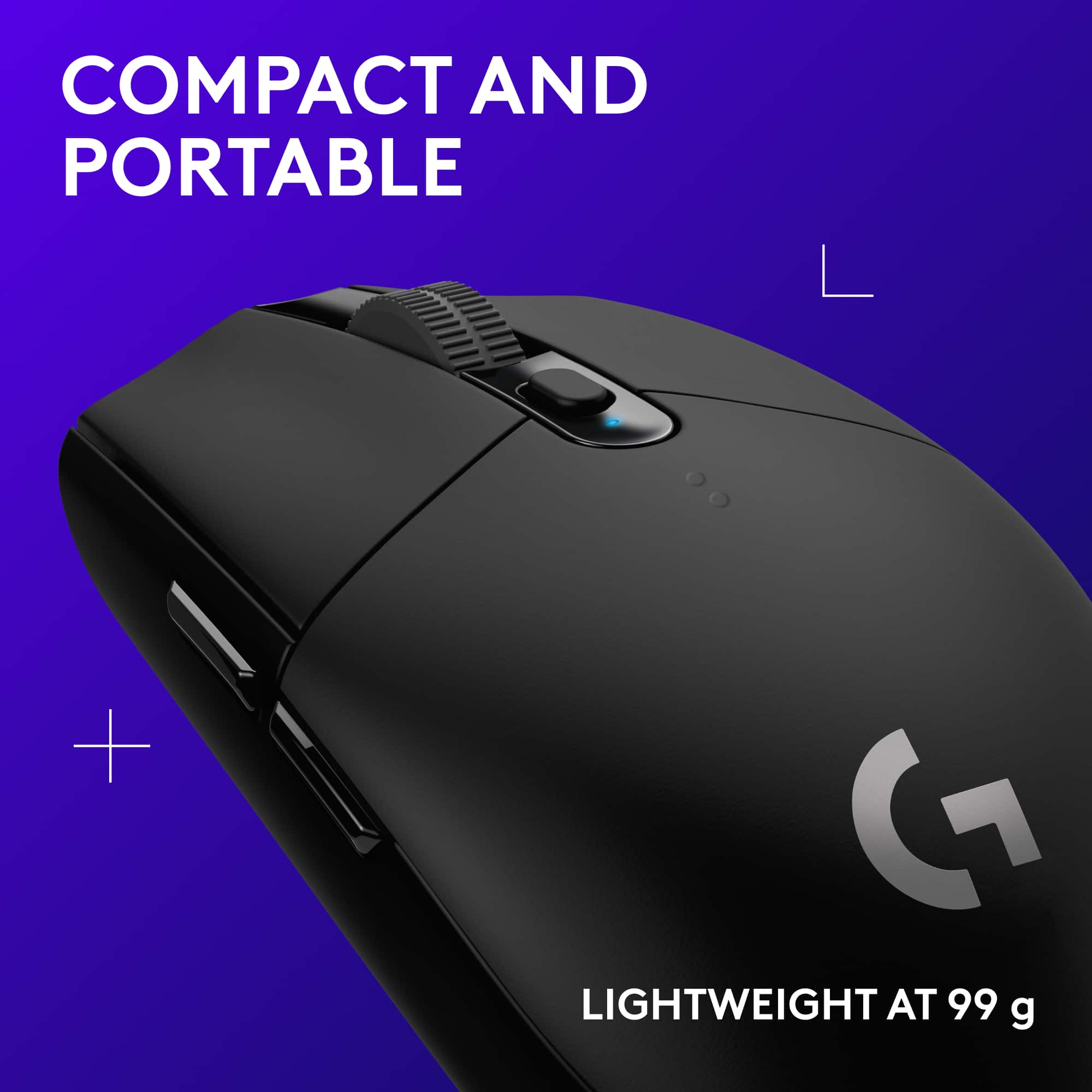 Compact and portable computer mouse with a lightweight design at 99 grams.