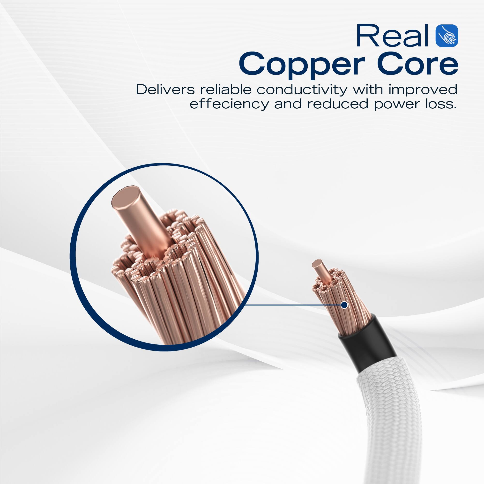 Real Copper Core  
Delivers reliable conductivity with improved efficiency and reduced power loss.
