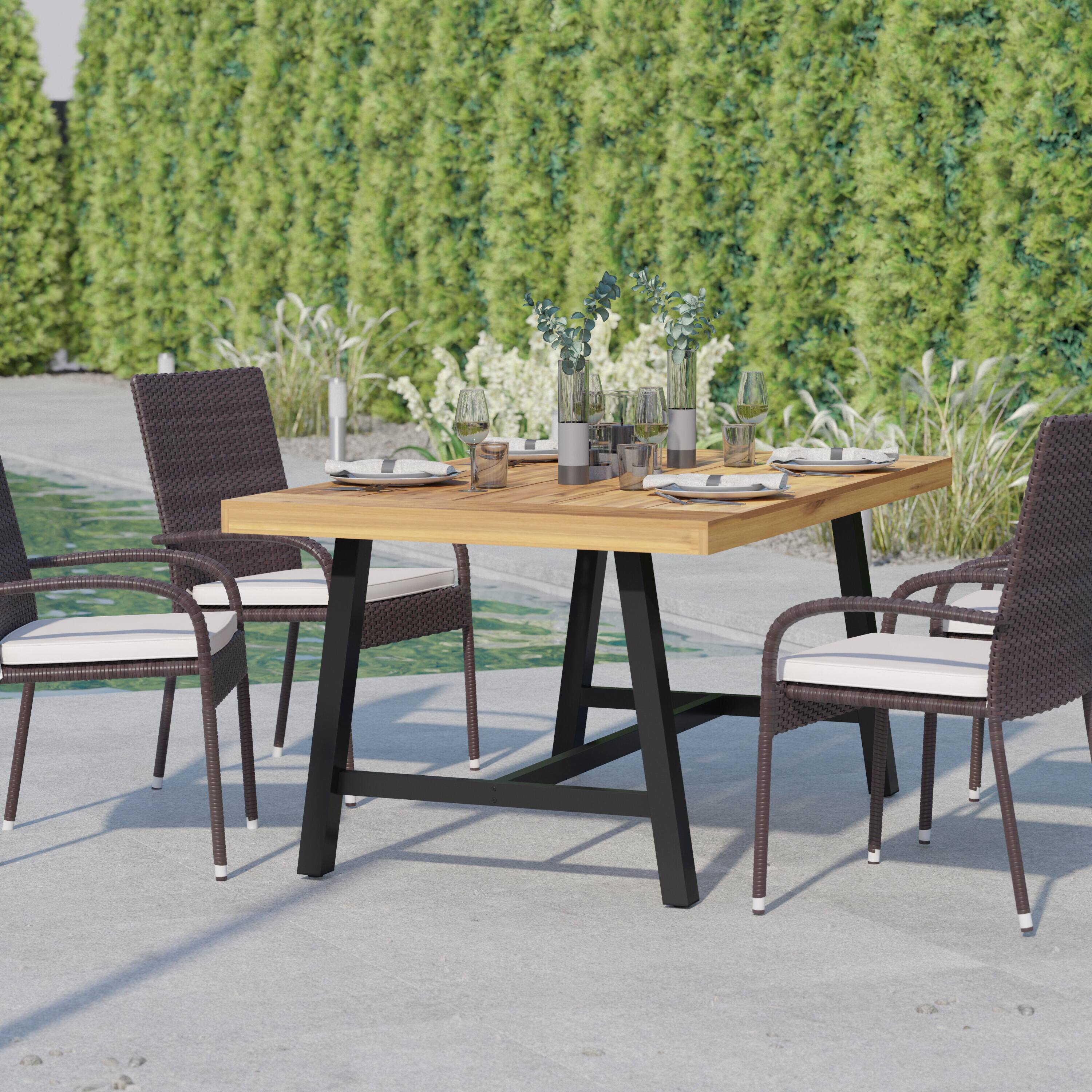 Alt View 2. Flash Furniture - Rafe Commercial Grade Acacia Wood Dining Table with Metal Base, Indoor/Outdoor Rectangle Patio Table with Plank Style Ta - Natural.