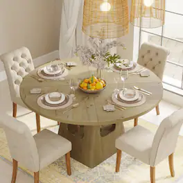 Loheer - 47-Inch Round Dining Table with MDF Top and Storage Shelf - Natural