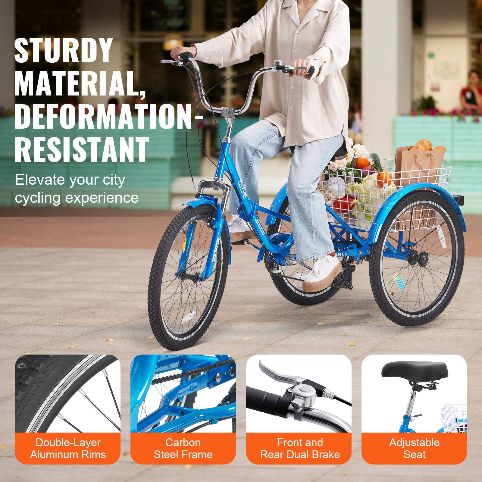STURDY MATERIAL, DEFORMATION-RESISTANT
Elevate your city cycling experience

Double-Layer Aluminum Rims
Carbon Steel Frame
Front and Rear Dual Brake
Adjustable Seat
