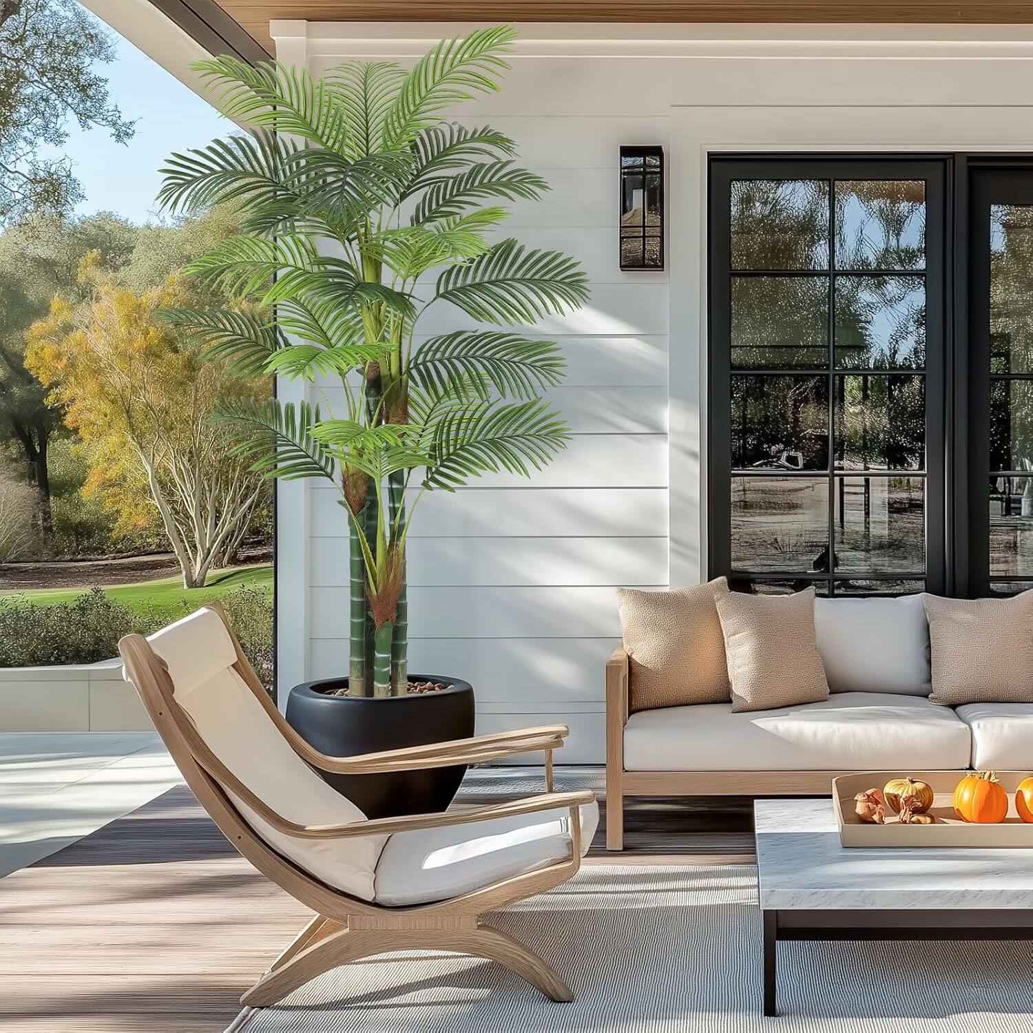 Alt View 1. Acekool - 7 ft Faux Tall Palm Tree, Triple Golden Cane Palm Trees,2 Pack - Green.