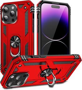 Entronix - Protective Case for iPhone 15 Pro - Dual-Layer Gripstand with Kickstand - Red