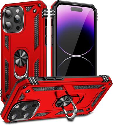 Front. Entronix - Entronix Protective Case for iPhone 15 Pro - Dual-Layer Gripstand with Kickstand - Red.