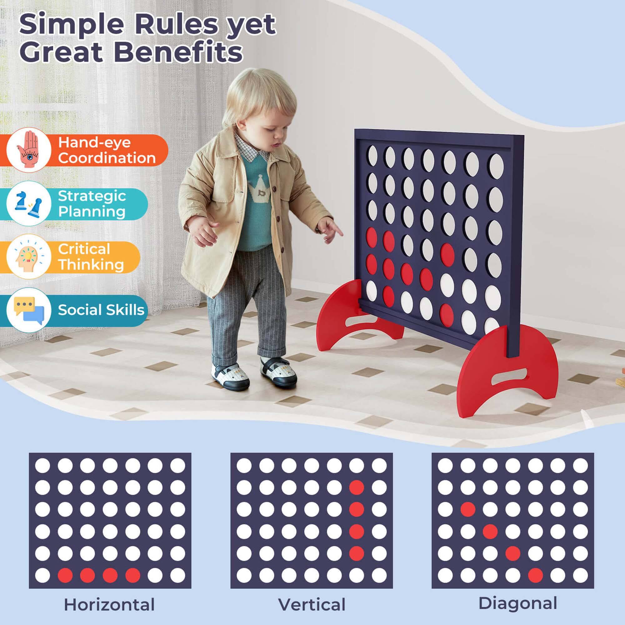 Simple Rules yet Great Benefits

Hand-eye Coordination
Strategic Planning
Critical Thinking
Social Skills

Horizontal
Vertical
Diagonal