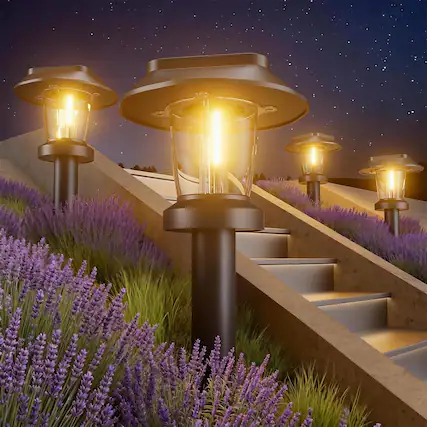 Front. Dazzed Corner - 10-Pack IP65 Waterproof Solar Pathway Lights with 3 Modes for Yard & Walkway - Black.