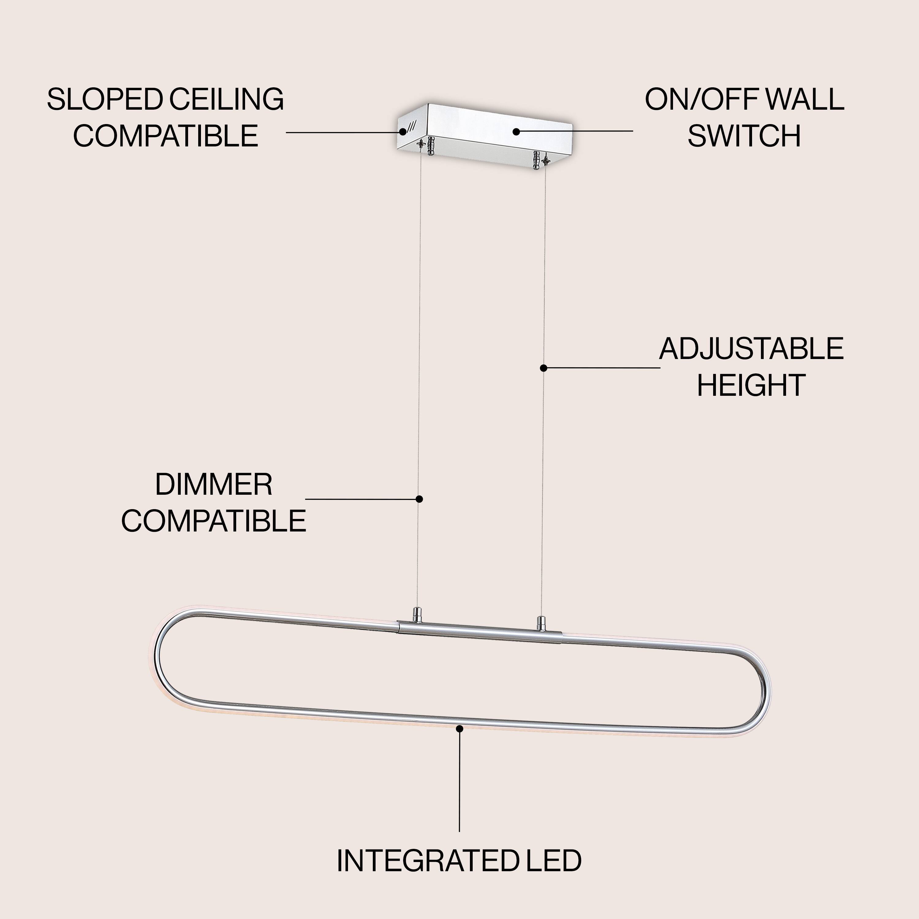SLOPED CEILING COMPATIBLE  
ON/OFF WALL SWITCH  
ADJUSTABLE HEIGHT  
DIMMER COMPATIBLE  
INTEGRATED LED