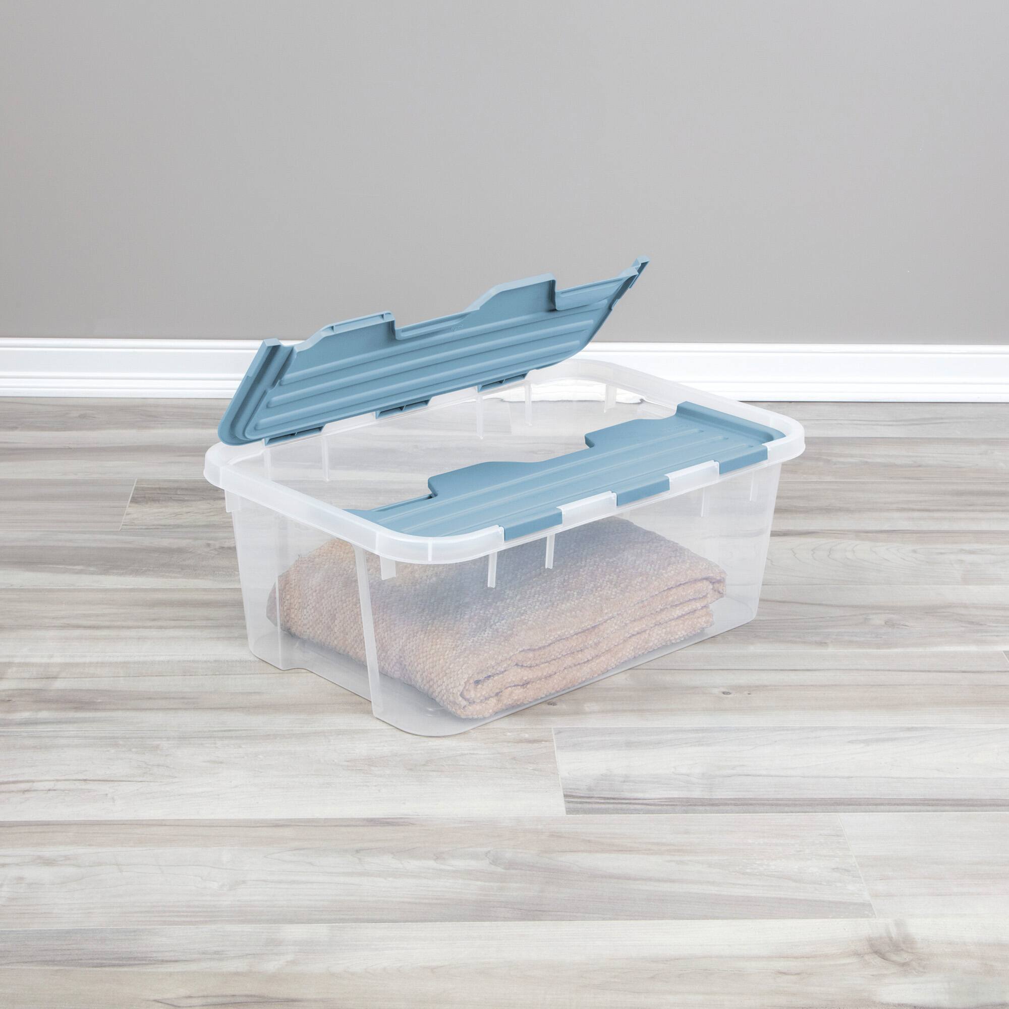 Alt View 2. Sterilite - Sterilite 40 Qt Hinged Lid Storage Box, Plastic Container, Washed Blue, 18 Pack.